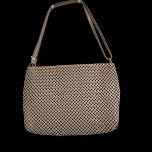 Vintage Whiting And Davis Metal Mesh Taupe Crossbody Bag